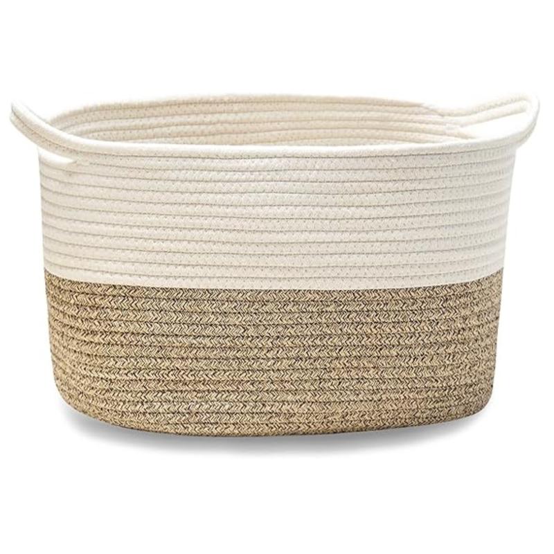 Square Cotton Rope Samll Baskets With Handles for Nursery, Toys, Household, Nursery, Handcrafted Woven Gift Baskets for Storage and Organization,13.5x11x9.5inch