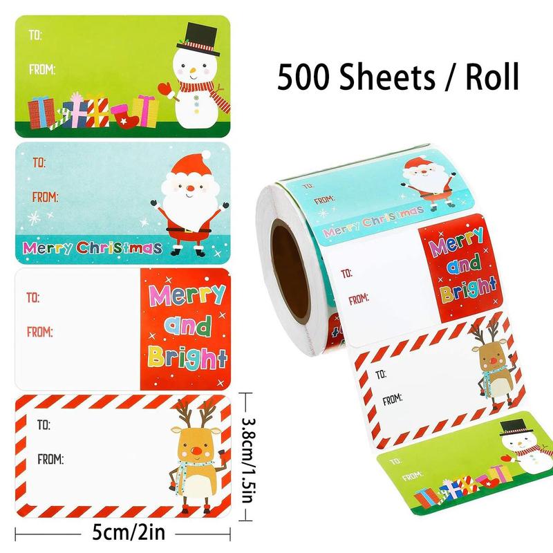 Christmas Themed Sticker, 500pcs roll Self Adhesive Label, DIY Creative Paster for Scrapbook Ornaments Notebook Students Gifts, Gift Ideas