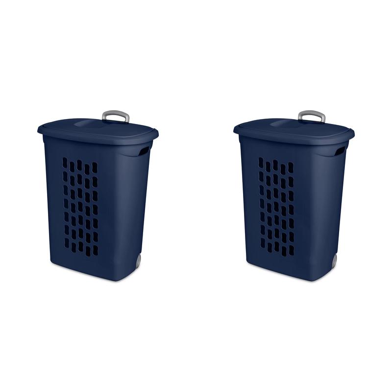 Sterilite Ultra Wheeled Hamper Plastic, Blue Cove, Set of 2