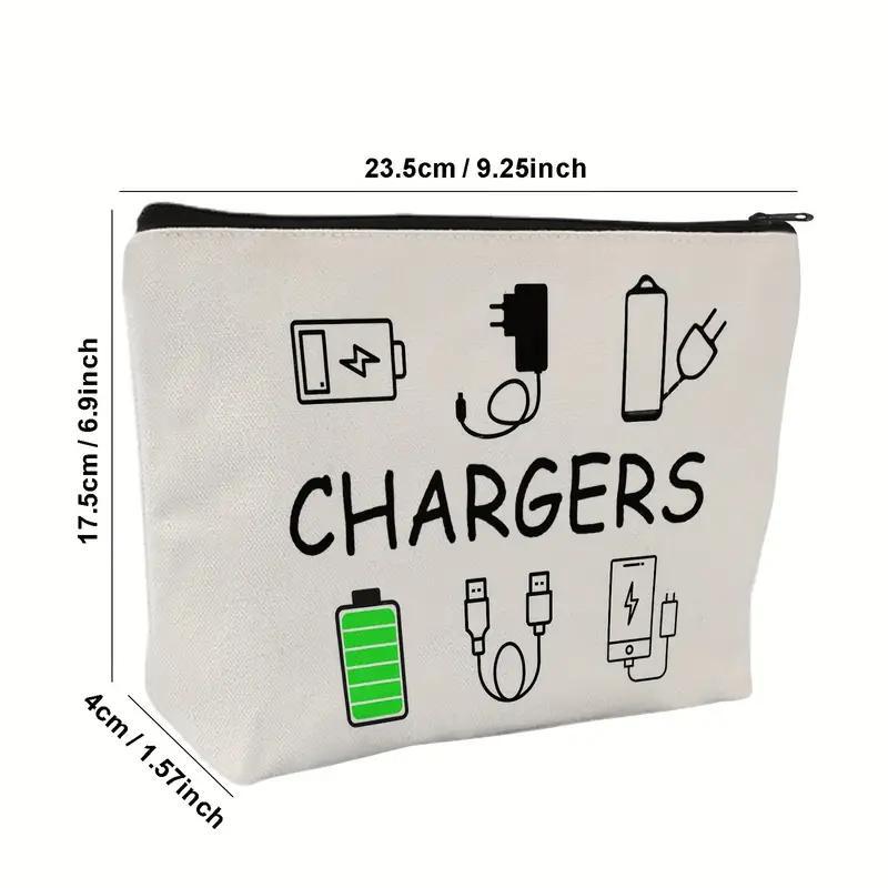 Charger Pattern Charger Storage Bag, 1 Count Portable Data Cable Zipper Storage Bag, Multi-functional Sundries Storage Bag for Home Office Travel