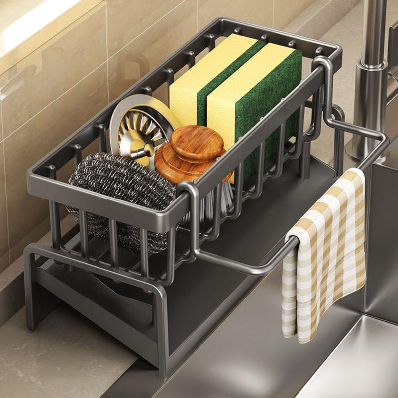 Multifunctional Kitchen Sink Drain Rack Set, Includes Sponge Holder with Towel Bar, Carbon Steel Organizer, Mini Sauce Dish Drying Rack, and Countertop Storage for Brush and Soap, Ideal for Home, Back to School, and Summer Gifts