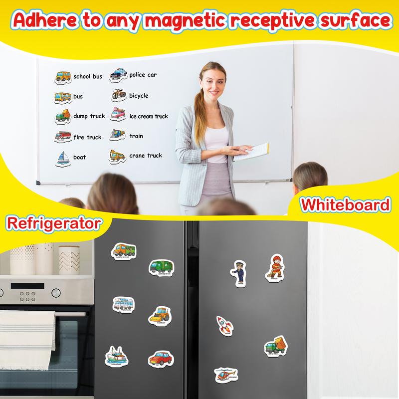 40 Vehicle Magnets, Refrigerator Fridge Magnets, Transport and Profession Magnets, Magnetic Toys, Learning Games