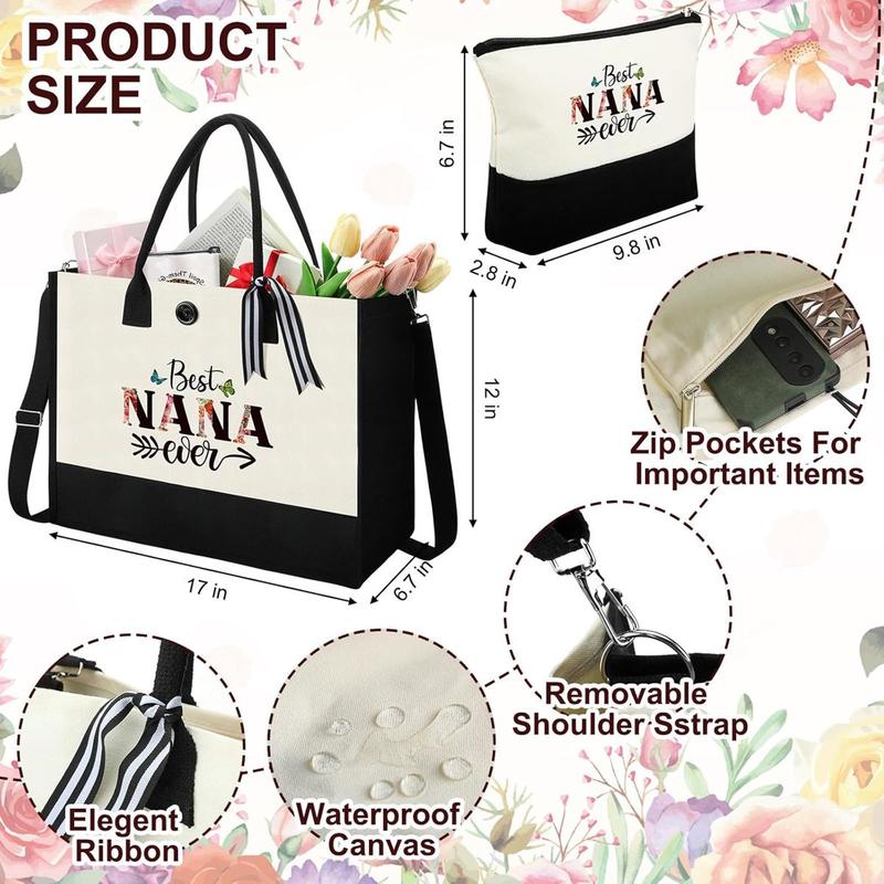 3 Pcs Best Nana Ever Set for Women Christmas Gifts Stainless Steel Tumbler Canvas Tote Bag Mothers Day Birthday Gifts for Friend Family Coworker