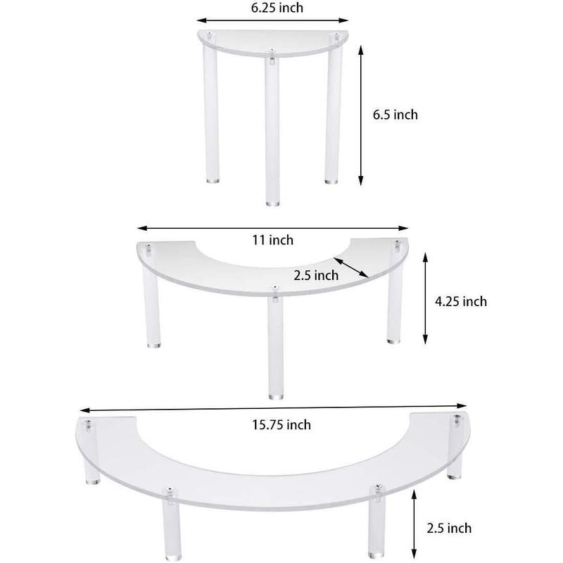 2 Pack 3 Tier Clear Acrylic Display Riser, Half Moon Cupcake Stand, Perfume Organizer, Display Shelf, Graduation Party Display Riser, Birthday Party Decoration Racks