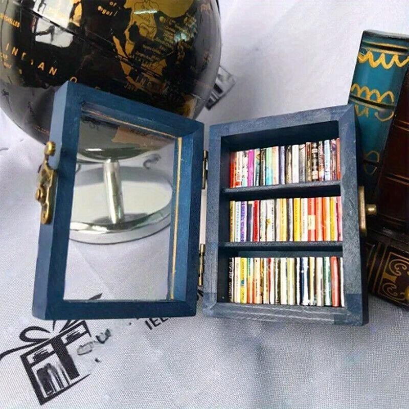 Mini Wooden Book Storage Box, 1 Count Miniature Bookshelf Design Display Case, Desk Organizer for Home Decor, Unique Gifts for Book Lovers, Christmas Gifts