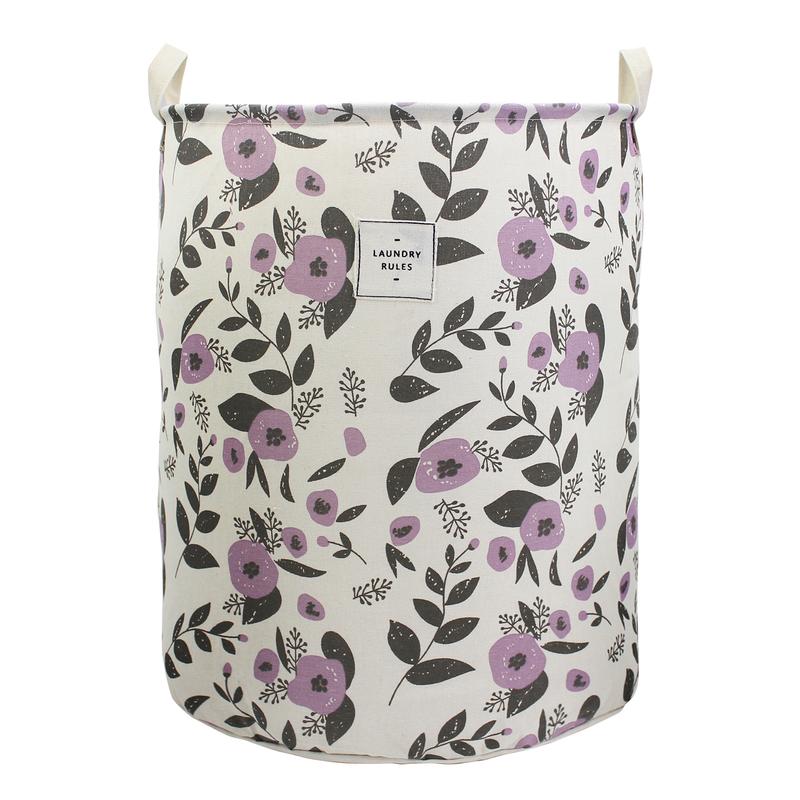 Cute Floral Flower Printing Laundry Basket, Purple Laundry Hamper Baby Girls Kids Toys Clothes Storage Organiser Waterproof Nursery Storage Basket