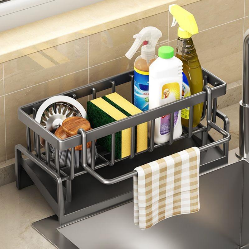 Multifunctional Kitchen Sink Drain Rack Set, Includes Sponge Holder with Towel Bar, Carbon Steel Organizer, Mini Sauce Dish Drying Rack, and Countertop Storage for Brush and Soap, Ideal for Home, Back to School, and Summer Gifts