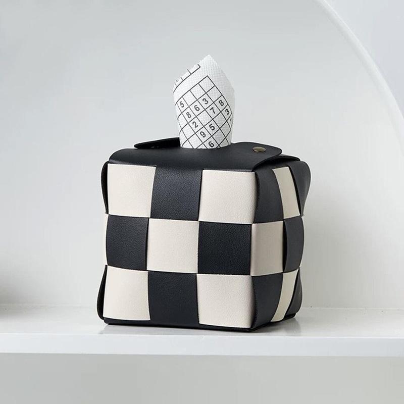 Chessboard Pattern Tissue Box, Modern Tissue Storage Box, Home Organizer for Living Room Bedroom