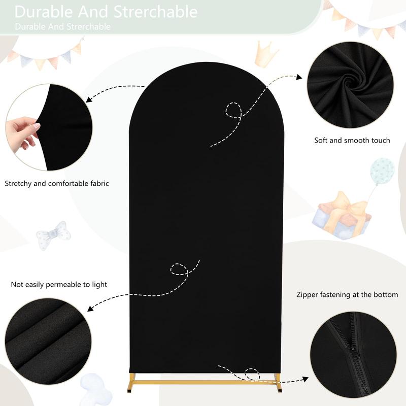 Black Arch Cover 2.6ft x 6ft Spandex Arch Backdrop Cover Fitted Round Top Arch Backdrop Stand Cover for Ceremony Birthday Party Banquet Decoration Banners Flower Banners Flower Hand Wedding