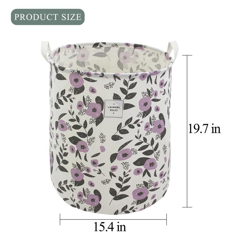 Cute Floral Flower Printing Laundry Basket, Purple Laundry Hamper Baby Girls Kids Toys Clothes Storage Organiser Waterproof Nursery Storage Basket