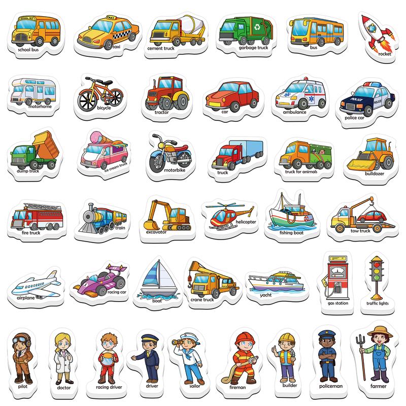 40 Vehicle Magnets, Refrigerator Fridge Magnets, Transport and Profession Magnets, Magnetic Toys, Learning Games