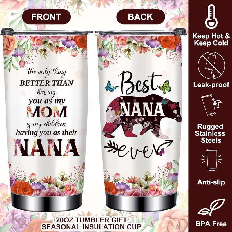 3 Pcs Best Nana Ever Set for Women Christmas Gifts Stainless Steel Tumbler Canvas Tote Bag Mothers Day Birthday Gifts for Friend Family Coworker