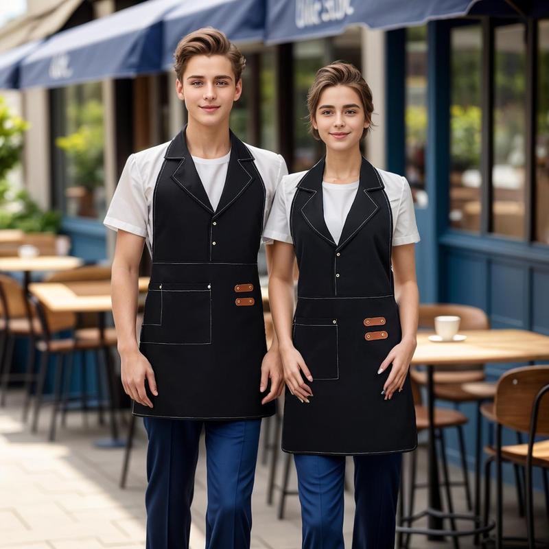 Suit Collar Design Apron with Pocket, 1 Count Restaurant Waitress Apron, Household Apron for Cooking Baking