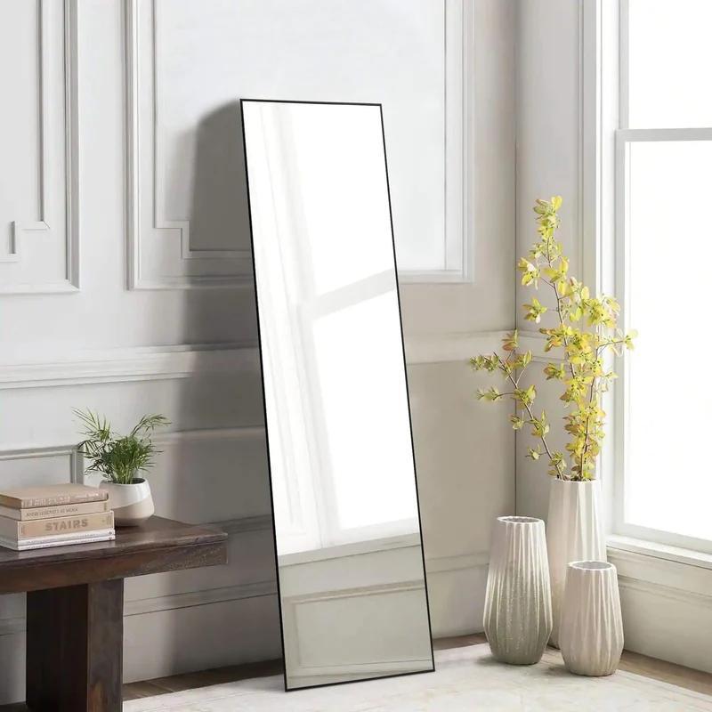 FurnishFlex  Floor Standing Mirror, Wall Mirror with Stand Aluminum Alloy Thin Frame floorlength mirror