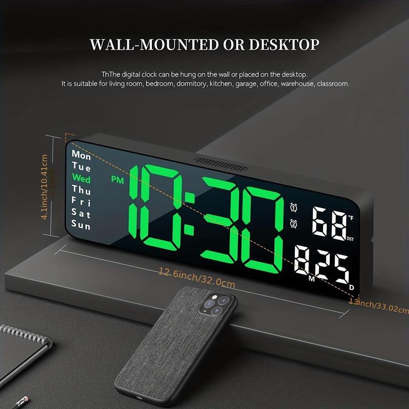 Large Screen Digital Clock, Rechargeable Multifuncitonal Digital Clock with Temperature Date Week Display, Countdown Digital Timer Room Accessories