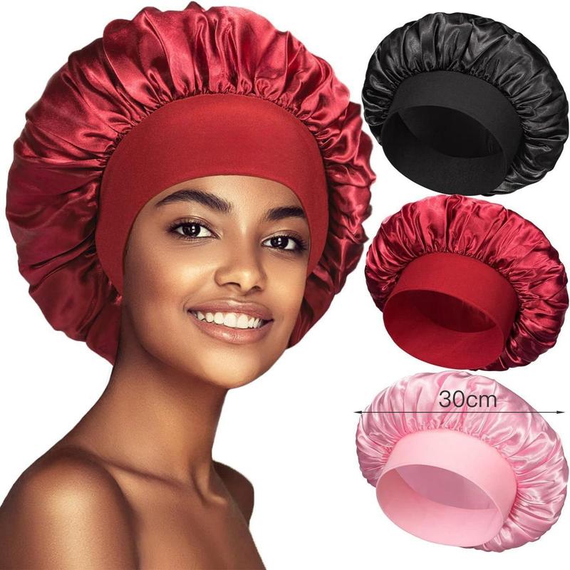 Satin Silk Bonnet for Sleeping, 3 Counts Satin Silk Hair Bonnets for Sleeping Women, Sleep Cap Hair Wrap for Curly Hair