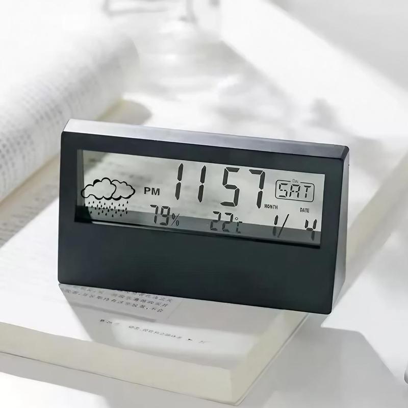 Temperature & Humidity Display Alarm Clock without Battery, 1 Count Modern Design Desktop Clock, Alarm Clock for Office, Living Room, Bedroom