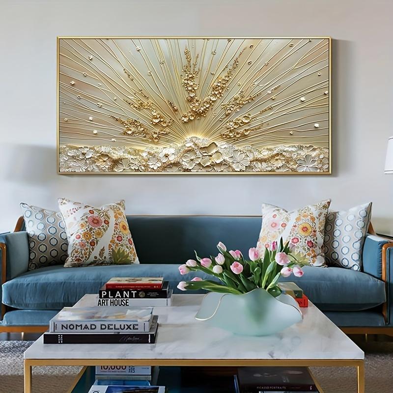 Golden Abstract Floral Canvas Wall Art, Large Textured Flower Painting, Unframed Bohemian Style Mural for Living Room Bedroom Decor, Handmade Original Oil Painting, No Electricity Needed - 1pc 59.94x119.89 cm vintage poster