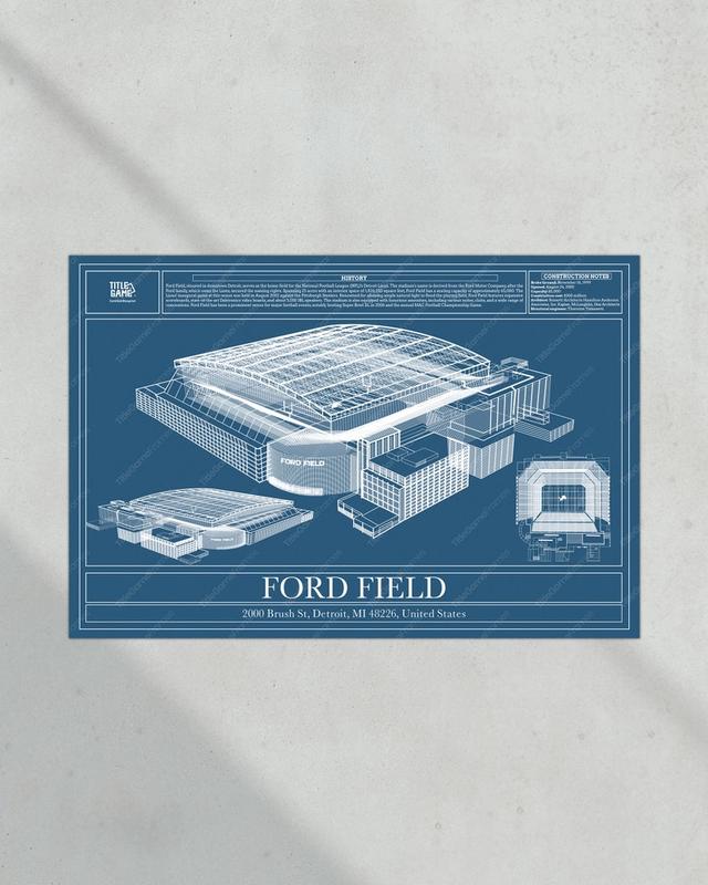 Detroit Lions Ford Field Stadium Blueprint Football Print