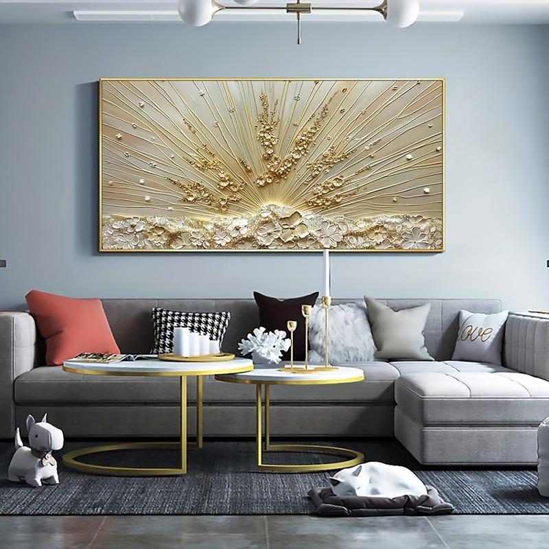 Golden Abstract Floral Canvas Wall Art, Large Textured Flower Painting, Unframed Bohemian Style Mural for Living Room Bedroom Decor, Handmade Original Oil Painting, No Electricity Needed - 1pc 59.94x119.89 cm vintage poster