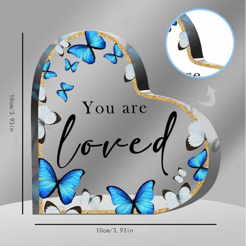 Acrylic Desktop Ornaments for Room Decor, 1 Count Letter & Butterfly Decorative Ornament for Home Party Birthday, Summer for Gift [Blue-Heart Shaped, Purple-Butterfly Shaped]