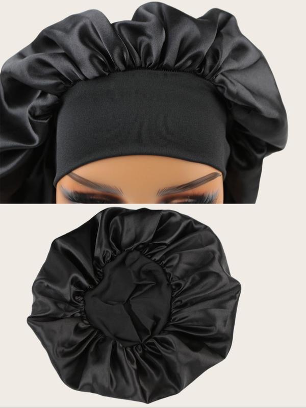 Solid Color Satin Sleeping Bonnet, 2counts Hair Protection Bonnet, Wide Wrap Frontal Head Band, Hair Care Bonnet, Sleeping Bonnet, Elastic Satin Hair Bonnet