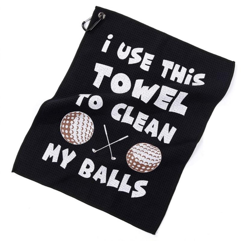 Golf Towel with Hook, 1 Count Tennis Ball & Letter Pattern Golf Towel, Portable Microfiber Golf Towel, Ball Sports Equipment for Men & Women, Christmas Gift