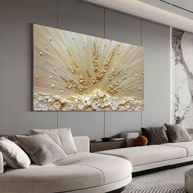 Golden Abstract Floral Canvas Wall Art, Large Textured Flower Painting, Unframed Bohemian Style Mural for Living Room Bedroom Decor, Handmade Original Oil Painting, No Electricity Needed - 1pc 59.94x119.89 cm vintage poster