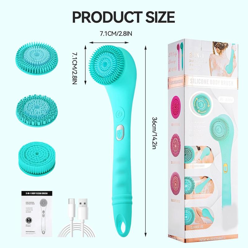 Three in one electric shower brush, bristle cover, cleaning and massage, waterproof USB charging, silicone anti slip accessories, deep exfoliation