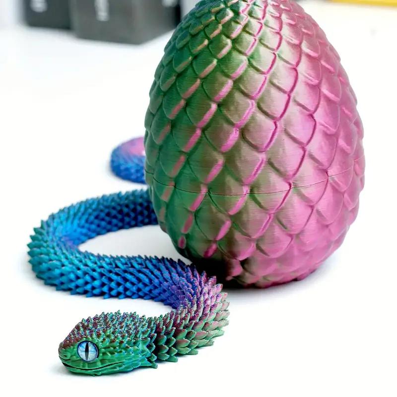 3D Printed Serpent-egg Animal Figurine with Random Eyes, 1 Count Jointed Articulating Home Desk Decor, Flexible Plastic Collectible Car Ornament