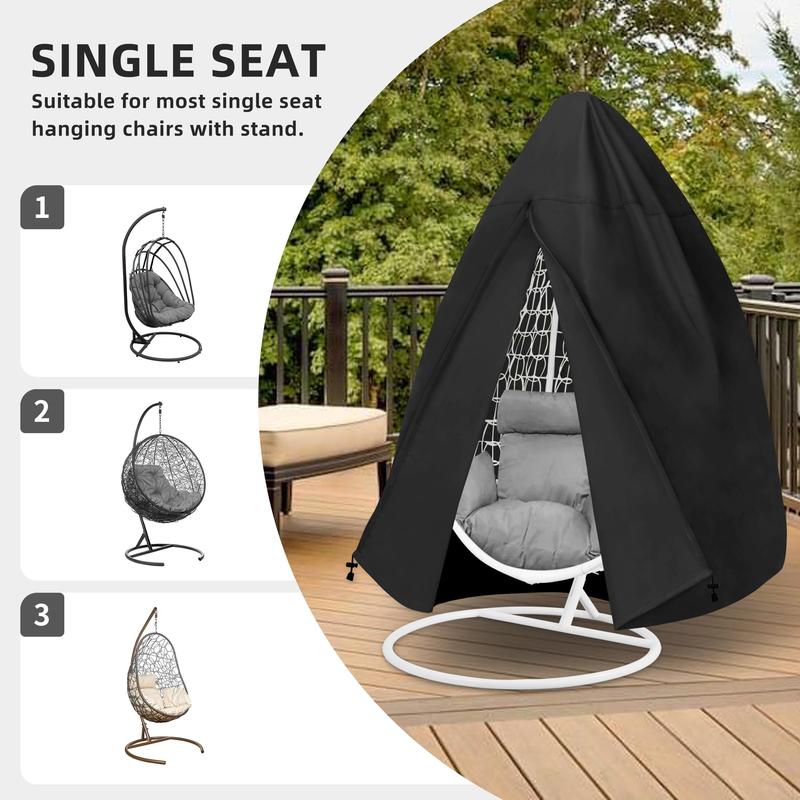 Easy-Going Patio Egg Chair Cover, UV Resistant Waterproof Swing Hanging Egg Chair Cover with Zipper, Outdoor Wicker Single Seat Egg Chair Cover