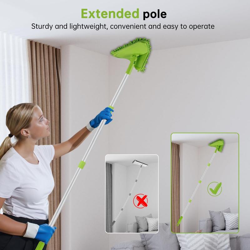 Wall & Baseboard Cleaner Mop Tool with 82'' Long Handle, 360 Degree Rotating 3-in-1 Ceiling Cleaning Tool Duster for Cleaning Painted Walls, Window, Floor, 6 Replacement Microfiber Chenille Pads