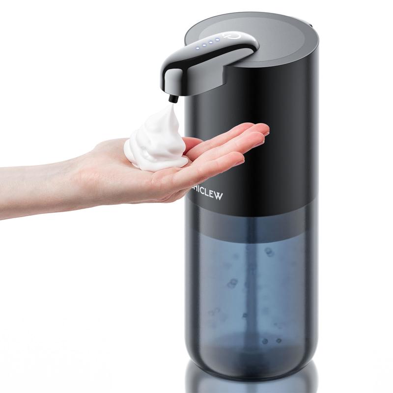 Automatic Foam Soap Dispenser 400ML, CHICLEW Rechargeable Liquid Hand Soap Dispenser Touchless with 4 Adjustable Levels, Motion Sensor Waterproof Wall Mount Foaming Soap Dispenser for Bathroom