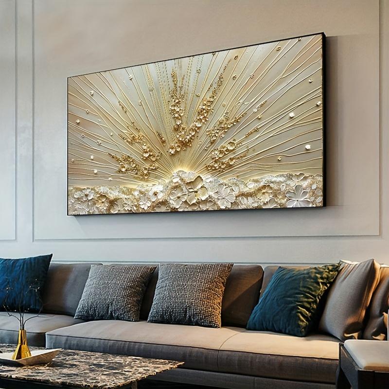 Golden Abstract Floral Canvas Wall Art, Large Textured Flower Painting, Unframed Bohemian Style Mural for Living Room Bedroom Decor, Handmade Original Oil Painting, No Electricity Needed - 1pc 59.94x119.89 cm vintage poster