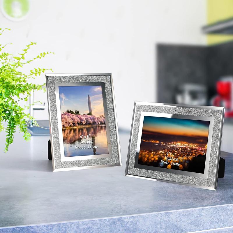 4x6 Glitter Picture Frames Set of 4, Sparkle Glass Photo Frame for Tabletop, Horizontal or Vertical Display Decor Gift