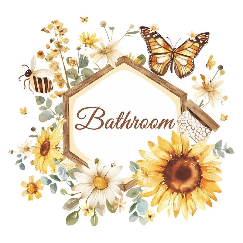 Floral & Butterfly Pattern Bathroom Door Sticker, Self-adhesive Wall Decal, Decorative Sticker for Home Bathroom Bedroom