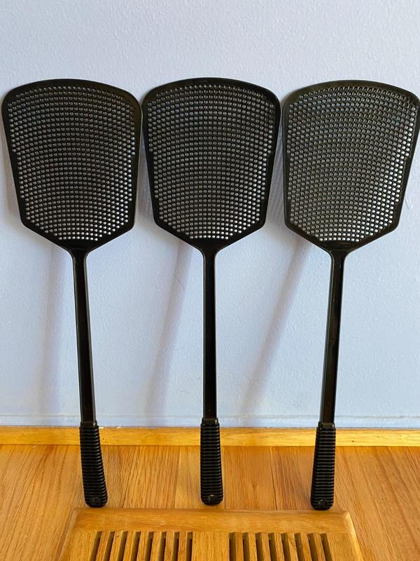 Manual Fly Swatter 3-Pack - Flexible, Heavy-Duty Bug Swatters with Thick Handles, Black - Indoor & Outdoor Use