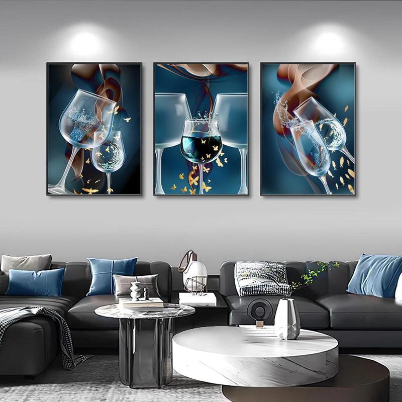 Wine Glass Pattern Unframed Painting, 3 Counts set Modern Canvas Wall Art, Wall Decor for Home Living Room Bedroom Dining Room Kitchen Office