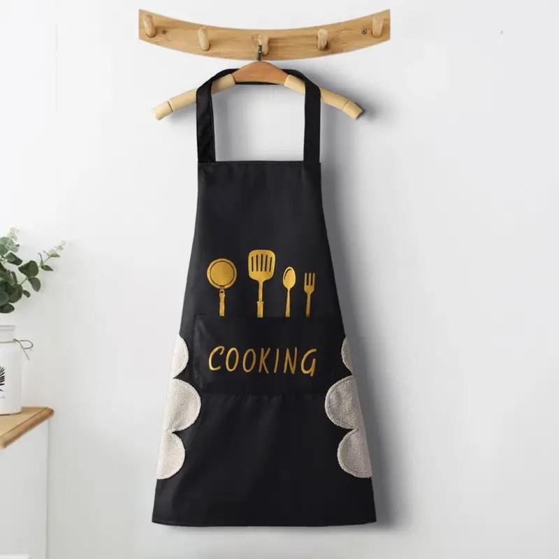 Kitchenware & Letter Print Apron with Pocket, 1 Count Modern Polyester Oil-proof and Waterproof Kitchen Cooking Apron, Egg Apron