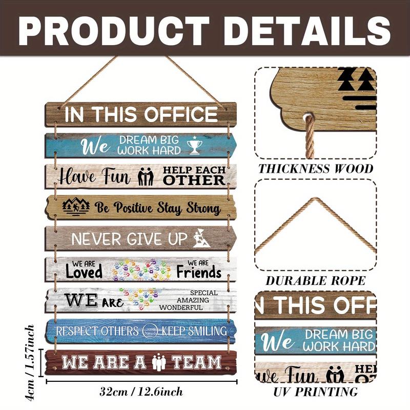 Wooden Office Rules Inspirational Themed Sign, 1 Count Rustic Motivational Quotes Wooden Sign Decoration, Wall Decor for Office