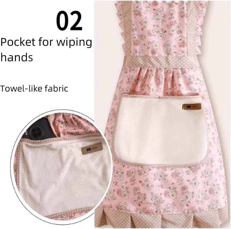 Comfortable Aprons for Women with Pockets, Floral Kitchen Cooking Aprons,Waterproof Resistant Cotton Apron with Adjustable Strap and Front Pocket for Kids Kitchen,Cooking,Painting,Baking,Server,Barber Cover Gift Wife