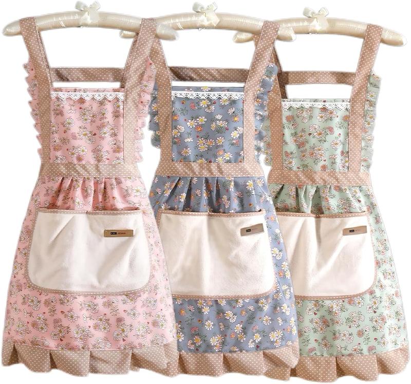 Comfortable Aprons for Women with Pockets, Floral Kitchen Cooking Aprons,Waterproof Resistant Cotton Apron with Adjustable Strap and Front Pocket for Kids Kitchen,Cooking,Painting,Baking,Server,Barber Cover Gift Wife