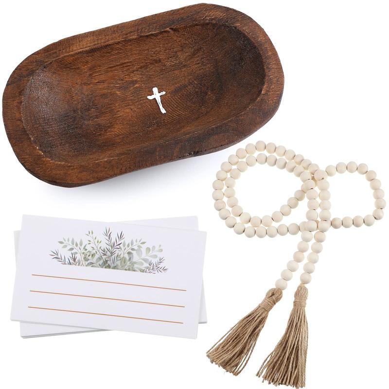 Wooden Prayer Bowl 58In Vintage Prayer Bowl with Cross and Cards Prayer Dough Bowl for Christmas Easter Home Living Room Bedroom Christian Faith Gifts