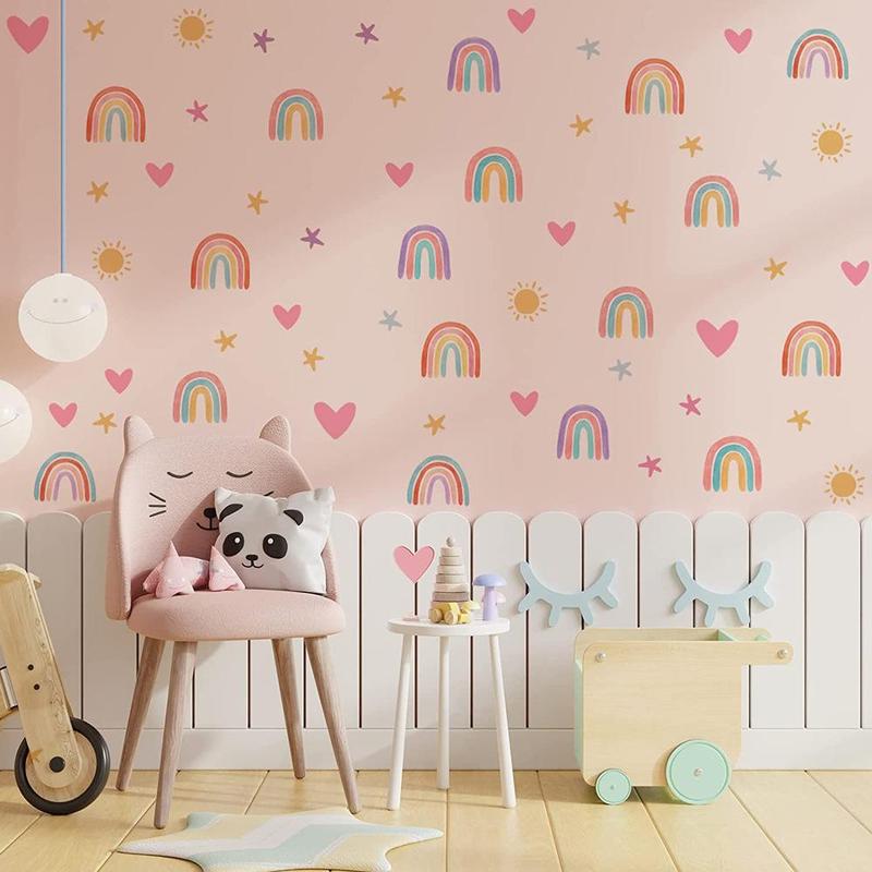 Rainbow & Heart Pattern Wall Sticker, 4 Sheets set Self Adhesive Wall Decal, Decorative Sticker for Home Bedroom Living Room