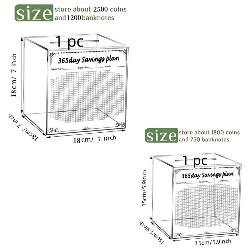 Room Decor 365 Days Money Saving Challenge Box, Large Capacity Acrylic Clear Piggy Bank for Home Office Desk, Unbreakable Cash Saving Box for Adults, Summer Essentials, Creative Gift Ideas for Friends, Boyfriend Gift, Fall Decor, Gift For Girlfriend