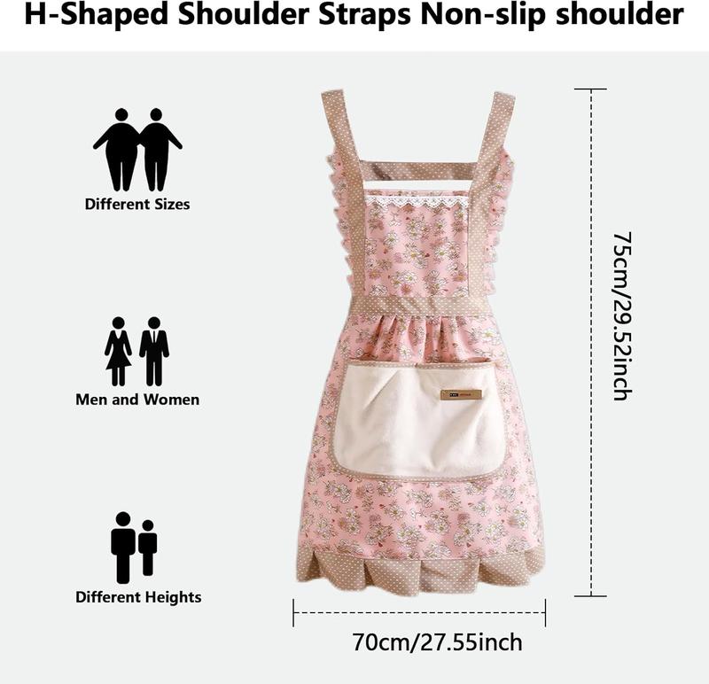 Comfortable Aprons for Women with Pockets, Floral Kitchen Cooking Aprons,Waterproof Resistant Cotton Apron with Adjustable Strap and Front Pocket for Kids Kitchen,Cooking,Painting,Baking,Server,Barber Cover Gift Wife