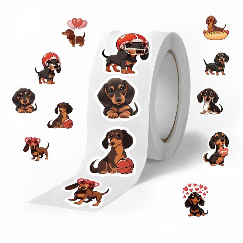 Cartoon Dachshund Dog Pattern Sticker (500pcs roll), Waterproof Decorative Sticker, DIY Decal for Gift Greeting Card Water Bottle Laptop Phone