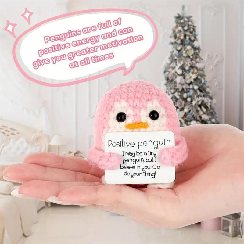 Cute Positive Penguin Crochet Kit, 2 Counts set Handmade Penguin Ornament with Positive Card, Home Decor for Living Room Bedroom Office