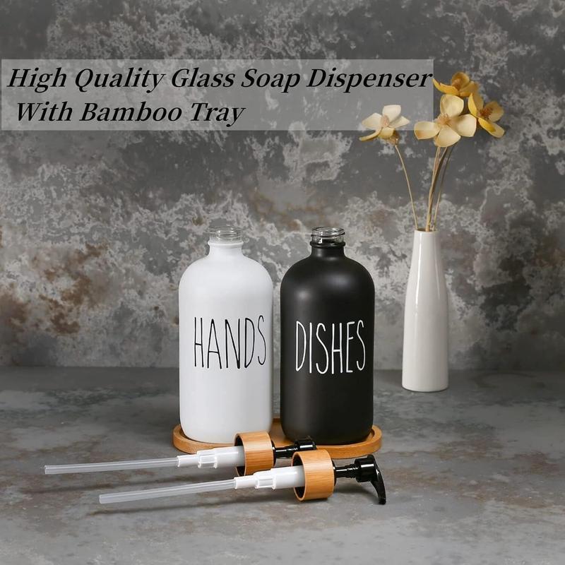 Soap Dispenser Set with Tray Glass Hand Soap Dispenser Dish Soap Dispenser