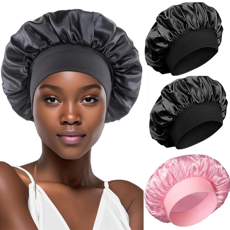 Satin Silk Bonnet for Sleeping, 3 Counts Satin Silk Hair Bonnets for Sleeping Women, Sleep Cap Hair Wrap for Curly Hair